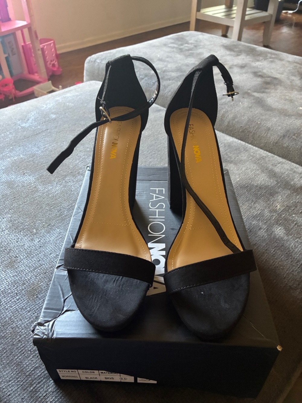 Fashion Nova Black Suede Ankle-Strap Block Heels